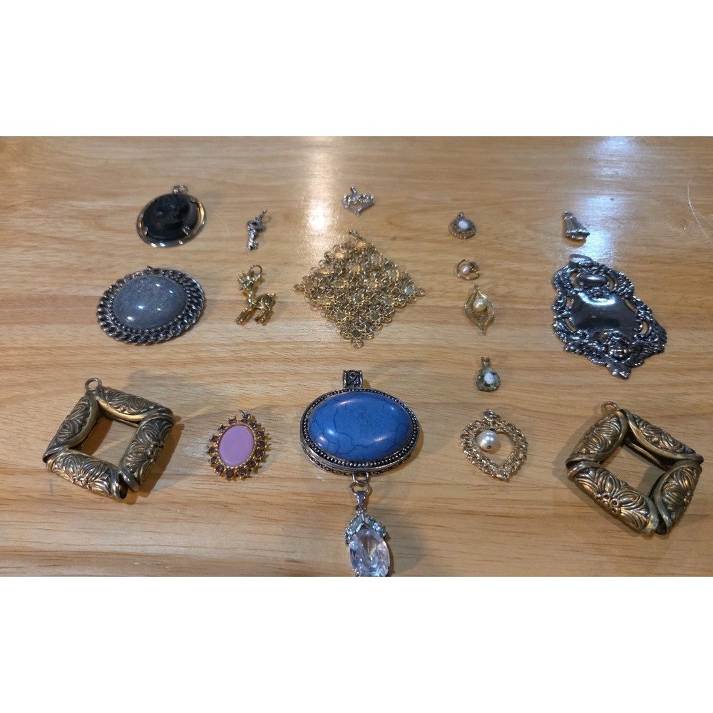 Lot Of 17 Misc Necklace Charms Big & Small Jewelry Box Dump
